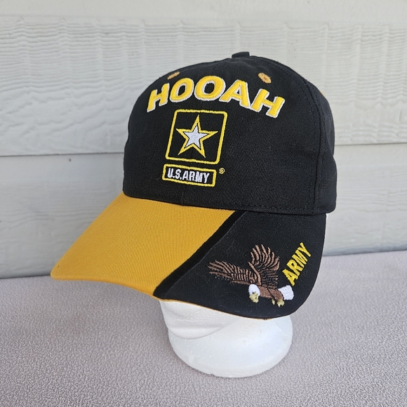US Army Hooah Baseball Cap Military Black Yellow Embroidered OS Adjustable - Picture 1 of 8